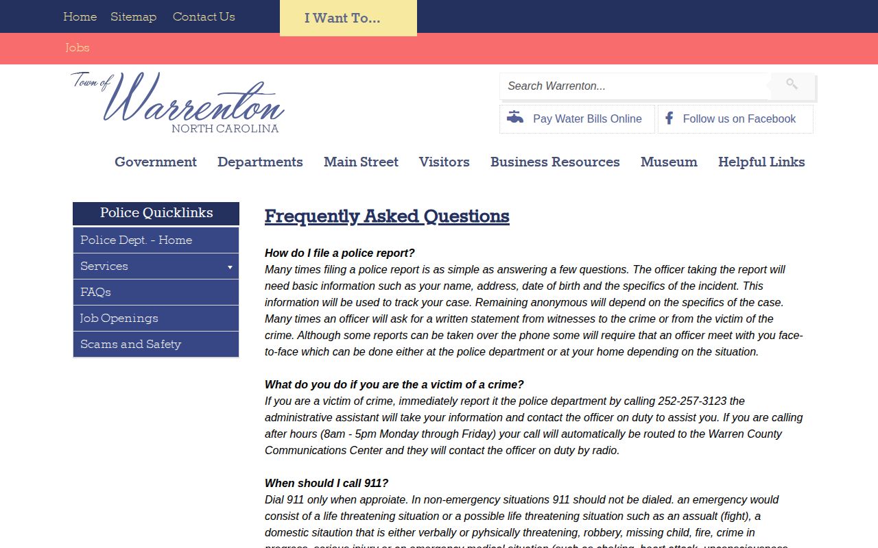 Warrenton police FAQ for arrest report fee and timing