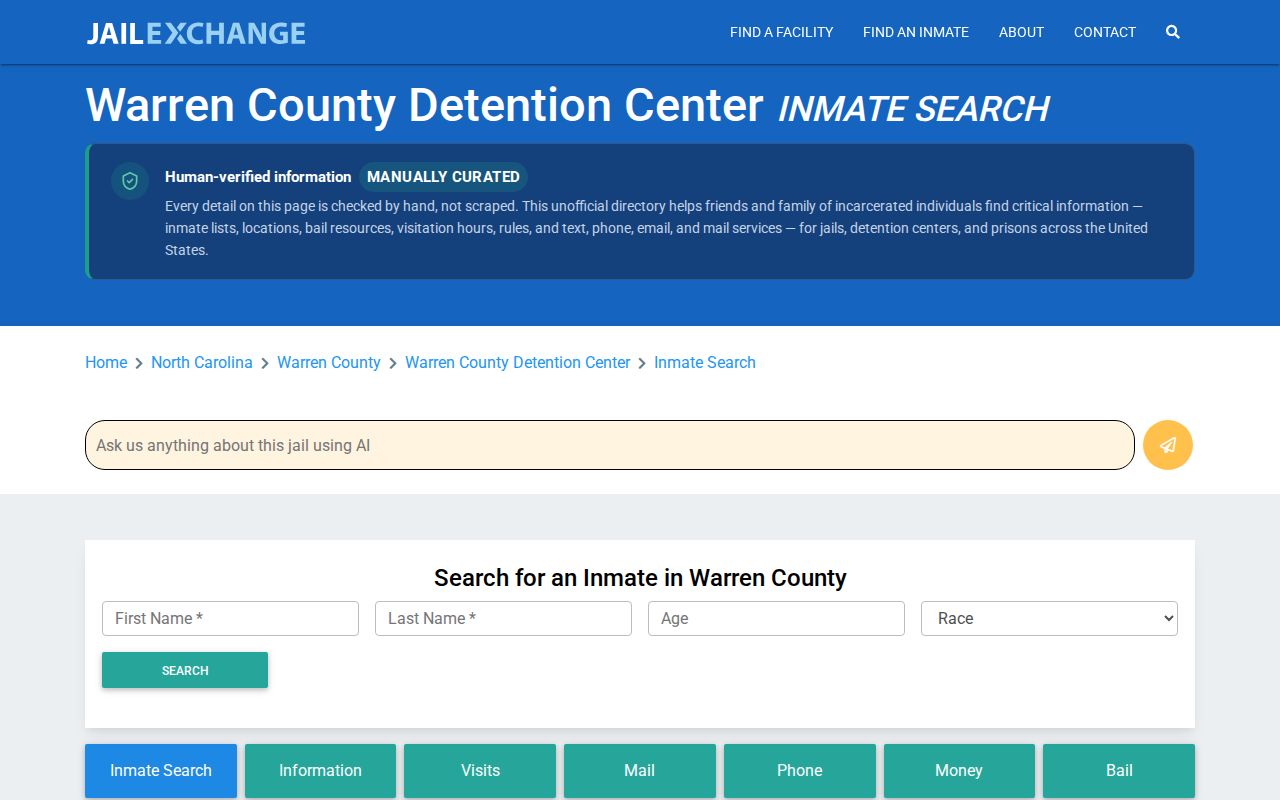 Unofficial Warren County detention directory requiring arrest verification